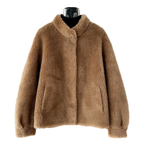 High Quality Winter Luxury Sheep Fur Leather Coat Crop Shearling Leather Jacket Women