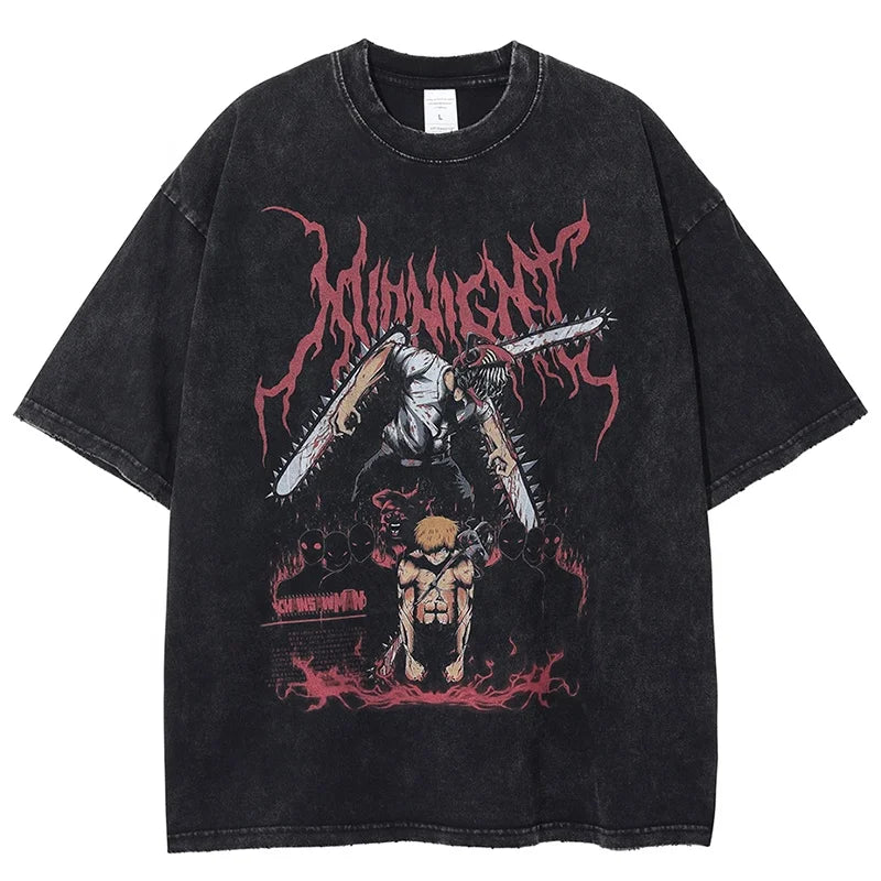 Men Washed T-shirt Hip Hop Streetwear Japanese Anime Graphic T Shirt Harajuku Cotton Casual Tshirt Men Summer Short Sleeve Tees