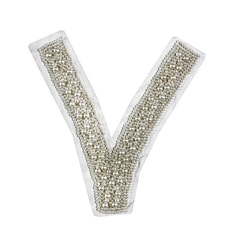 Fashion Beautiful Customized Pearl Sequins Beads Applique for v Neck Garment Dress Patch