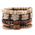 Wholesale Retro Vintage Jewelry Bracelet Men Leather Bracelet 4-piece Bracelet Sets Coconut Shell Beaded Wristband for Men Women