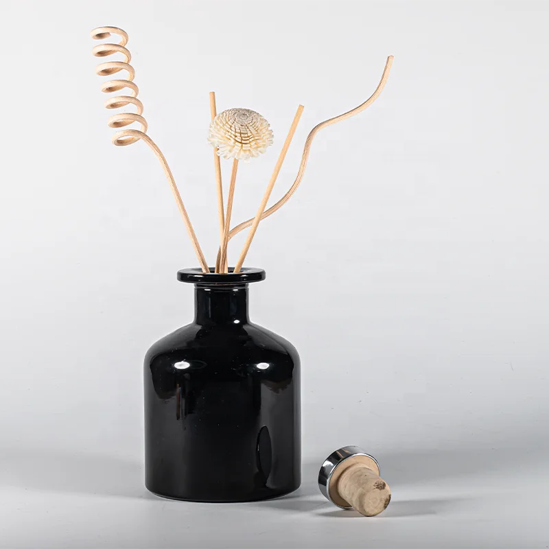 50ml Black Frosted Glass Essential Oils Diffuser Simple Round Reed Diffuser Bottle Empty Without Stick and Cork Cap