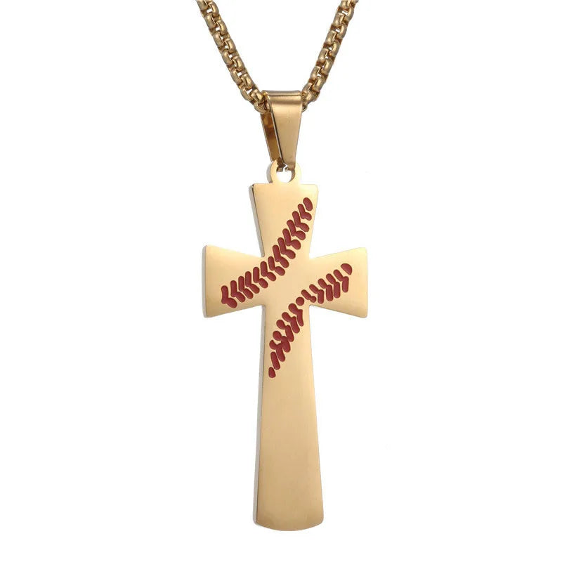 SCP202 Unique Stainless Steel 316l Engraving Personalized Charm 14k Gold Plated Pendant Baseball Cross Necklace