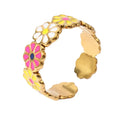 18K PVD Gold Plated Stainless Steel Open Ring Summer Colorful Flower Chrysanthemum Handmade Oil Drop Craft Fashion Rings