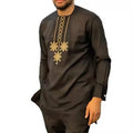 New African Ethnic Style Oversized Suit  M-4XL Men's Embroidery Shirt and Solid Color Drawstring Pants 2-piece Suit