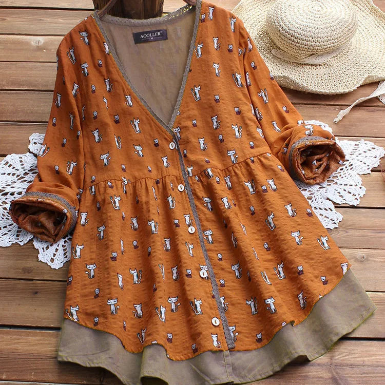 Spring Autumn Women Loose Blouse Full Sleeve V Neck Shirt Ladies Clothing Plus Size  Temperament Blouse Long Sleeve Women Casual
