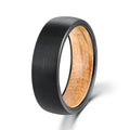 POYA 7mm Black Tungsten Rings Inlay Oak Barrel Wood Sleeve Matte Finished Wooden Rings for Men