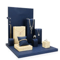 Customize DIY Bracelet Necklace Ring Earring Jewellery Display Holder Blue PU leather Jewelry Display Stands Set