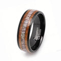 8mm Black Tungsten Wedding Ring Comfort Fit Whiskey Barrel Wood Deer Antler Inlay Unisex for Children Engagement Party Jewelry