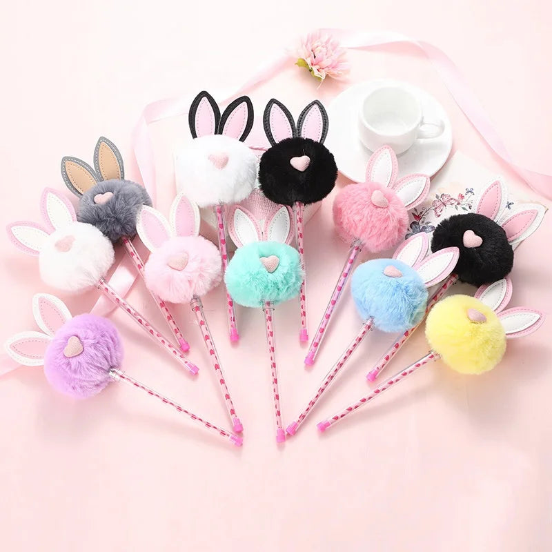 Creative School Kids Toy Gifts Cute Kawaii pink Rabbit Plushy Gel Pen for Girls