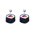 Hiphop Simple Food Acrylic Dangle Earrings Black Shiny Sushi Pink Gold Glitter Spot Raw Fish Resin Drop Earrings Party Jewelry