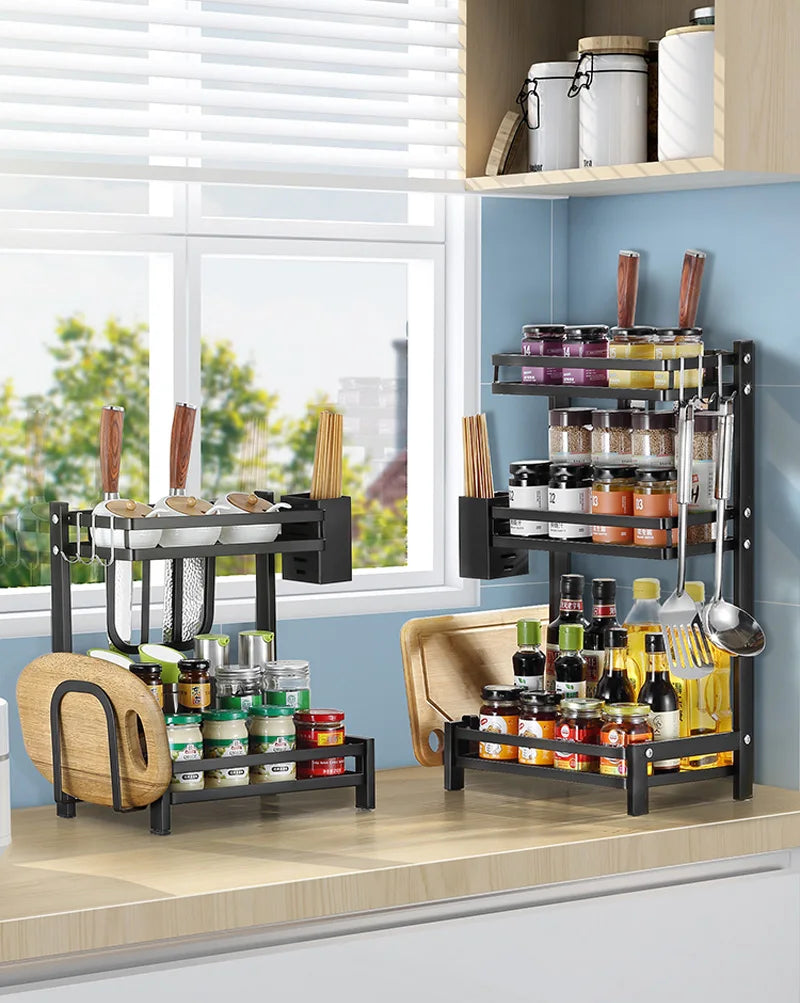 Experienced Factory Kitchen Seasoning Rack with Cover Double Tiers Metal Standing Type for Spice Storage