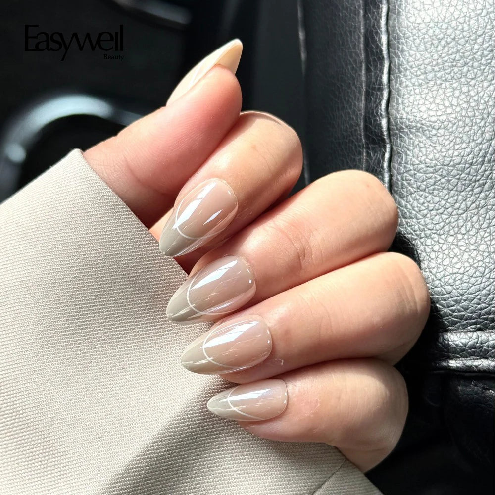 Easywell Fashion Trending Soft Acrylic Gel Nails Custom Luxury False Nail Sticker with Glue French Tip Press on Nails with Glue