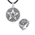 Wholesale Vintage Viking Tetragramaton Pentagram Element Open Ring and Pendant Jewelry Sets for Men