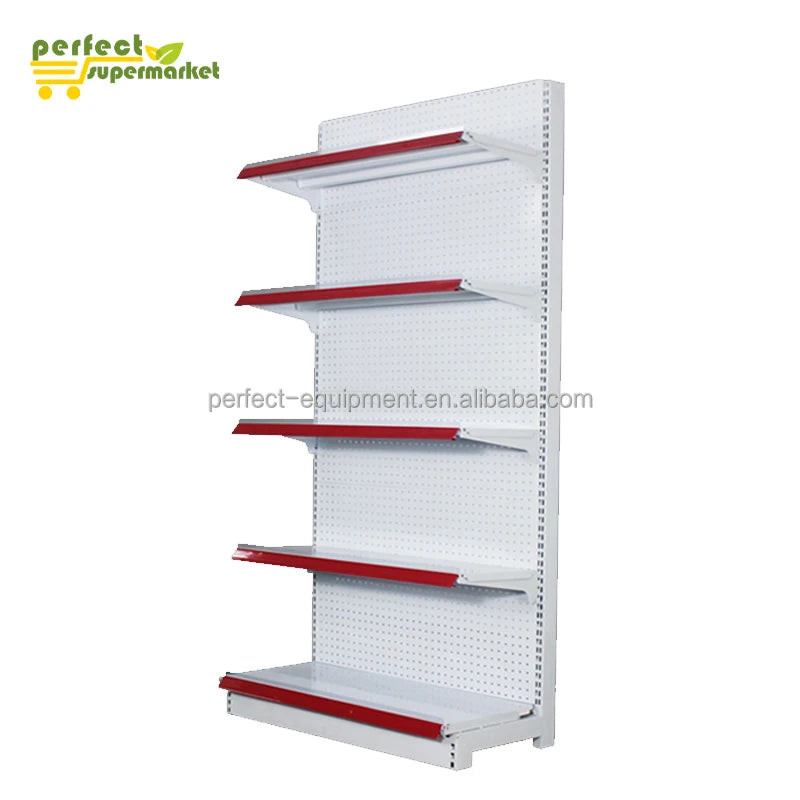 Easy Installation Heavy Duty Iron Steel Modern Supermarket Grocery Shelves Perforated Design Freestanding Shelving