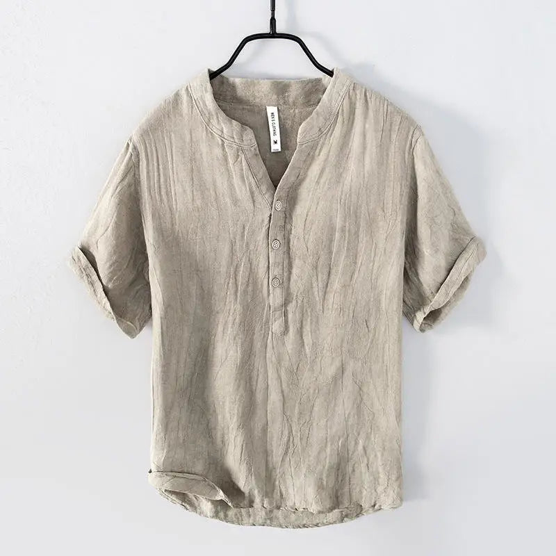 LIVE STREAM Available Fashionable Custom Retro Pure Ramie Soft Fabric Casual Solid Color Short Sleeves Men T-Shirt Best Price