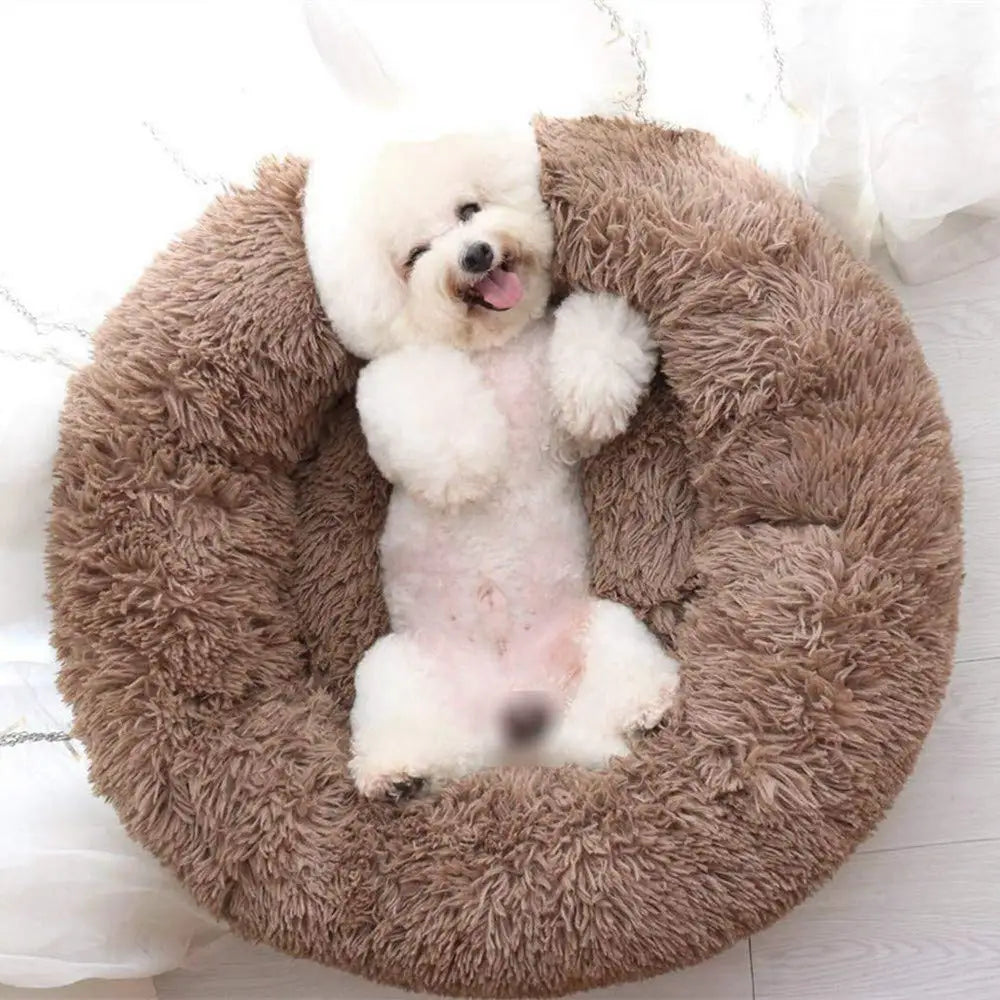2021 XL Eco-Friendly Calming Cuddler Faux Fur Dog Bed Removable Washable Anti-Anxiety Donut Pet Cat Plush Travel Friendly