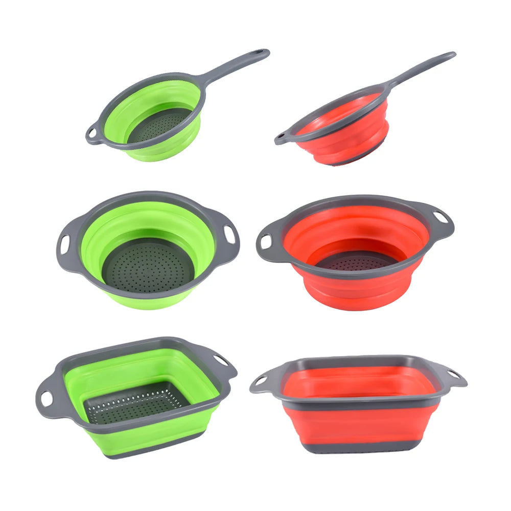 Kitchen Collapsible Colander Strainer Portable Handle Fruit Vegetable Washing Folding Storage Sink Drain Basket