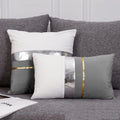 Light Luxury Geometric Striped Gold and Silver Stitching Polyester/PU Throw Pillowcase Cushion Cover for Hospital & Home Use