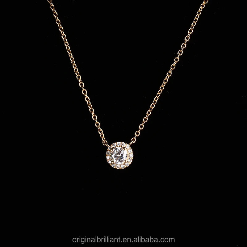 3.9mm DEF VS Lab Grown Diamond Pendant Necklaces Charm Chain 18K Yellow Gold Diamond Necklace