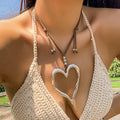 New Arrival Fashion Jewelry Punk Cool Exaggerate Big Pendant Necklace Brown Retro Adjustable Velvet love Heart Pendant Necklaces