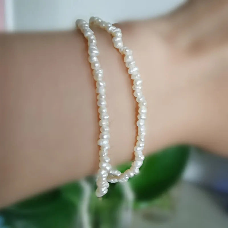 Natural Potato Shape 3mm Freshwater DIY Handmade String Rice Bead Bracelet Necklace Jewelry Accessories Real Pearl Wrapped Pearl