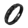 POYA Hot Sale 316L Double Layer Brown Black Leather Braided Rope Mens Genuine Leather Bracelets