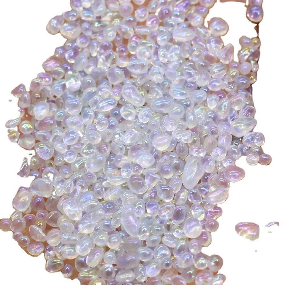 4mm Glass Irregular No Hole Beads Iridescent AB Clear Pebbles Small Glass Stones Smooth Glass Beads