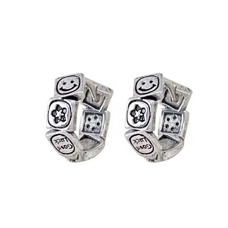 Factory Wholesale 2023 NEW Fashion Earring 925 Silver Hoop Custom Retro Smile Fashion Earring Jewelry Women