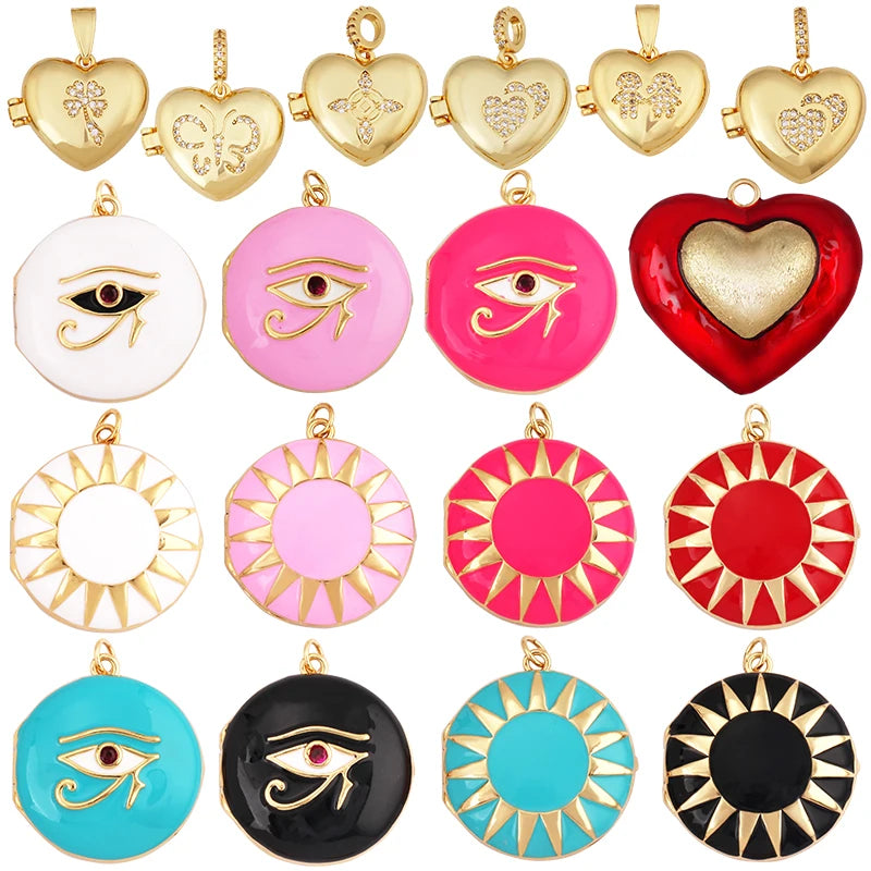 New Design Enameled Moon Star Eye Charm Box LocketFashion Gold Plated for Jewelry DIY Making Supplies Accessories Wholesale M39