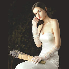 Transparent Mesh Sexy Ball Gloves Long Sheer Solid Color Bridal Wedding Dress Gloves