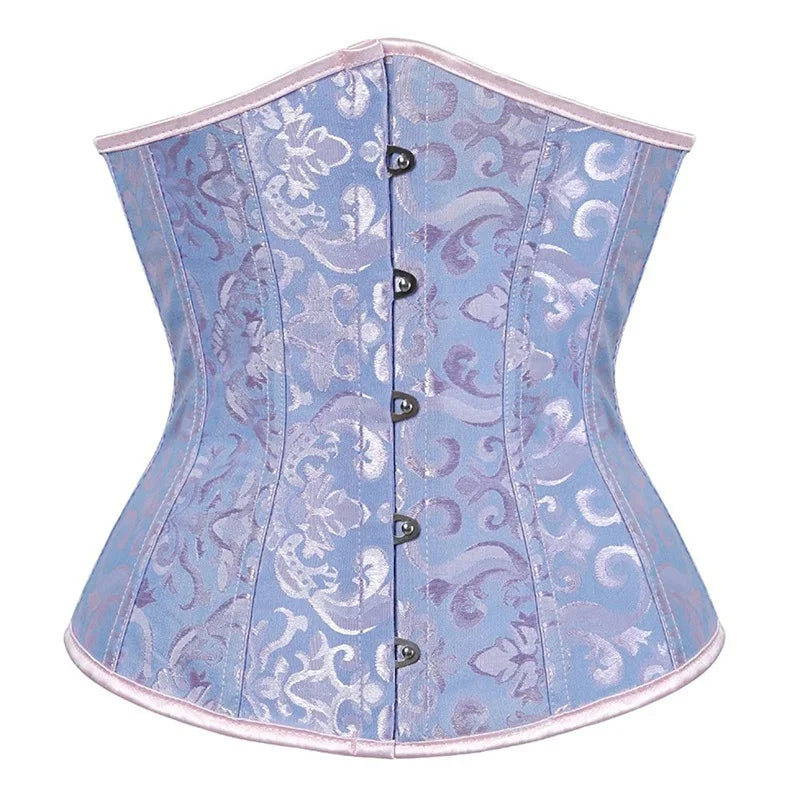 Women's Lace-Up Corset Bustier Top Dress Punk-Style Steel Boned Over Bust Waist Trainer Breathable Girdle with Woven Weave