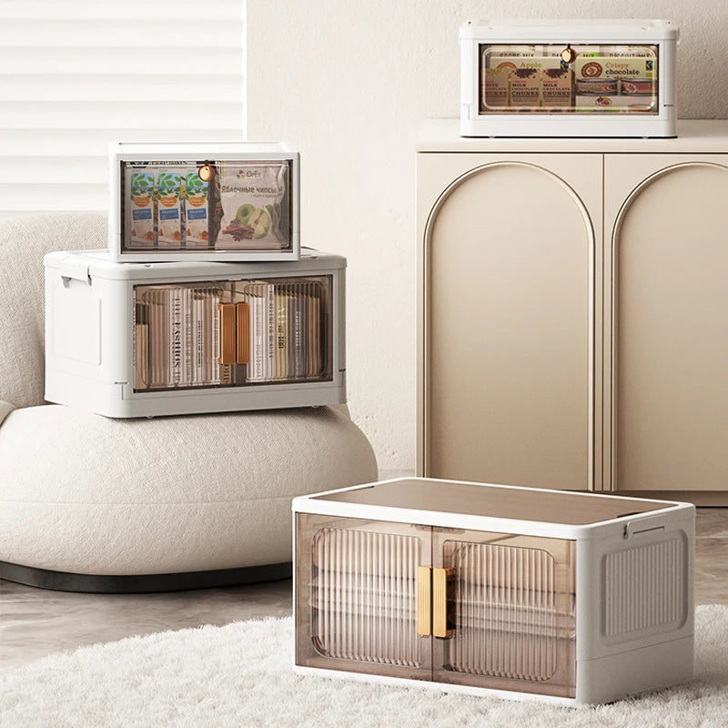 Household Collapsible PP Plastic Clothes Storage Box with Lid Double Door Camping Portable Foldable Storage Cabinet