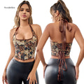 Women's Vintage Court Bustier Breathable Halter Lace Body Shaping Corset U Neck Front Tie Floral Vest Tops