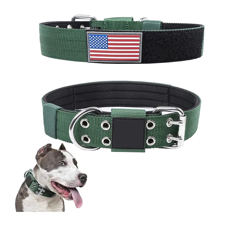 1.5 Inch Tactical Dog Collar with Personalized Ribbons Solid Pattern and Soft Neoprene Padded Lining Alloy Material Dog Collar