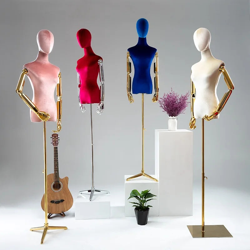Woman Velvet Mannequin Luxury With Silver and Gold Arms