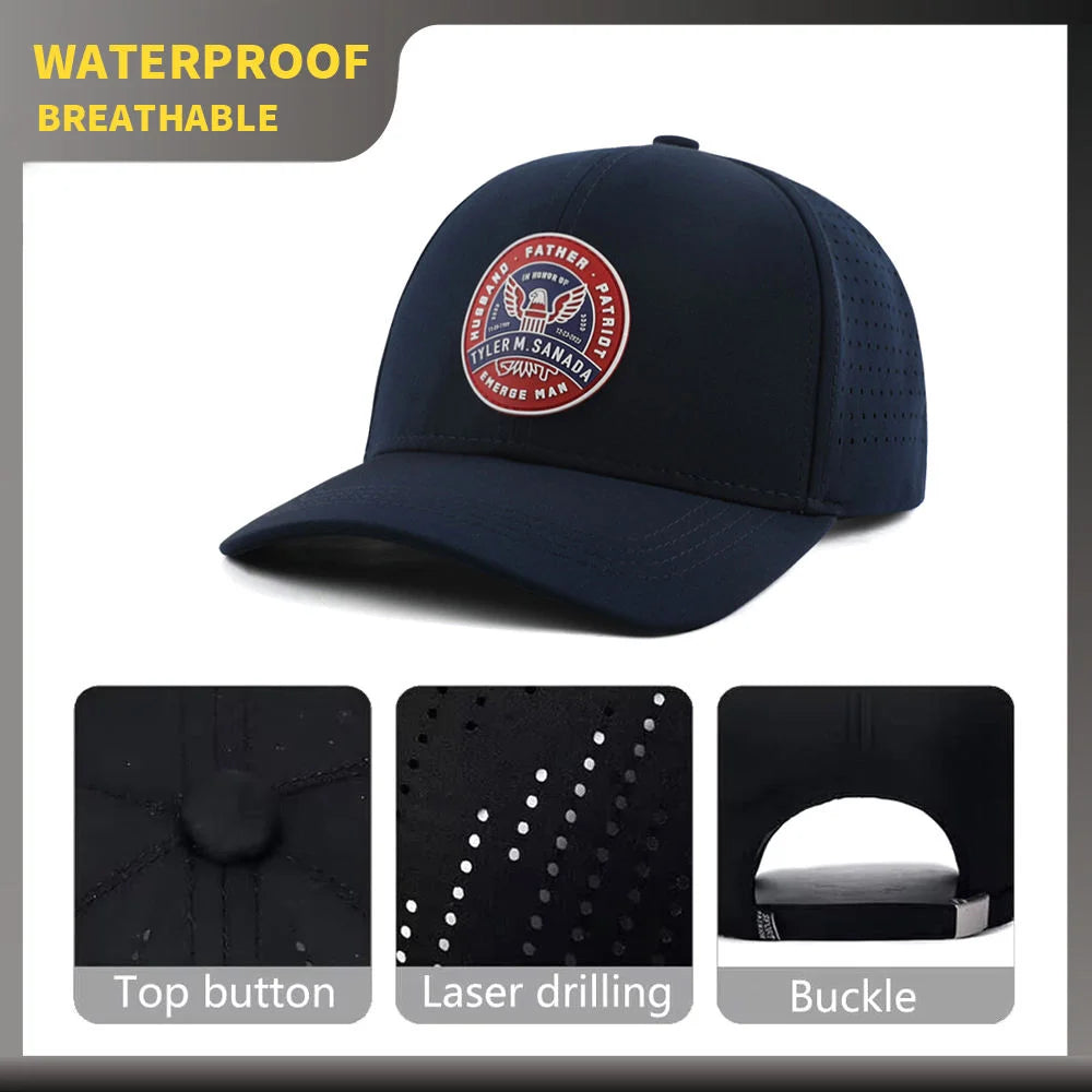 Customized Sports Waterproof 6 Panel Baseball Cap Hydro Breathable Golf Hats with Rubber/PVC Logo Gorras