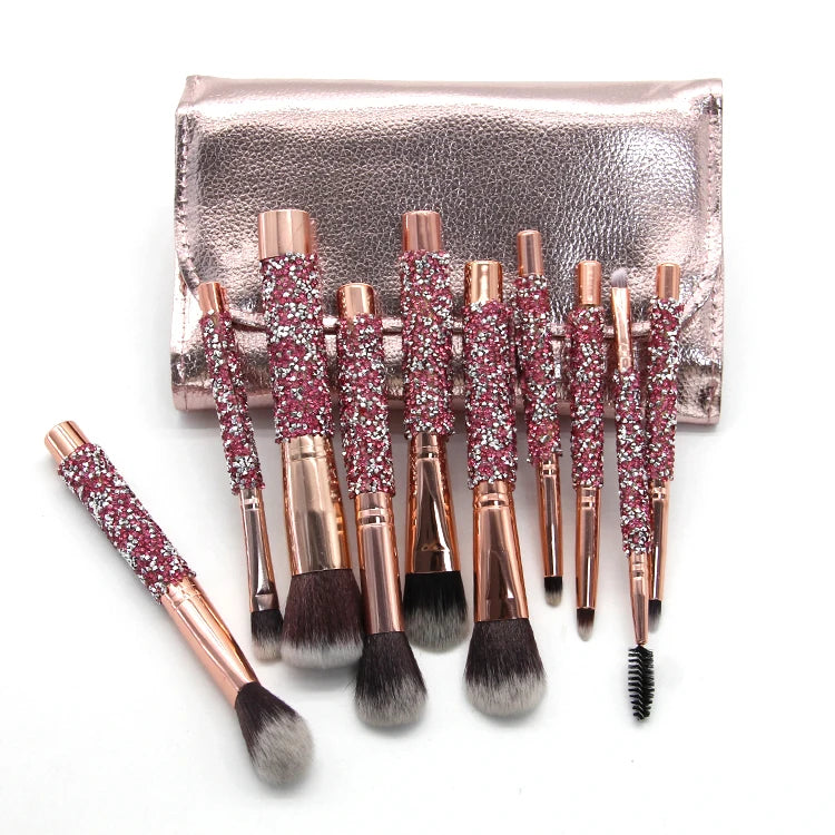 Wholesale Price Stock 10pcs Colorful Best Custom logo Bling Marble Makeup Brushes with Packing