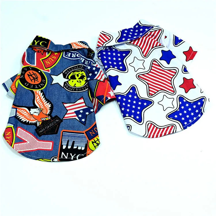 American Flag Pattern Simple Soft Skin-friendly Thin Teddy Dog Cat Shirt Clothes Pet Clothes Wholesale