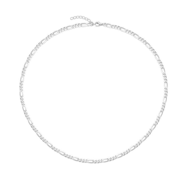 Minimalist Adjustable Italian Link Design 925 Sterling Silver Figaro Chain Choker Necklace for Women