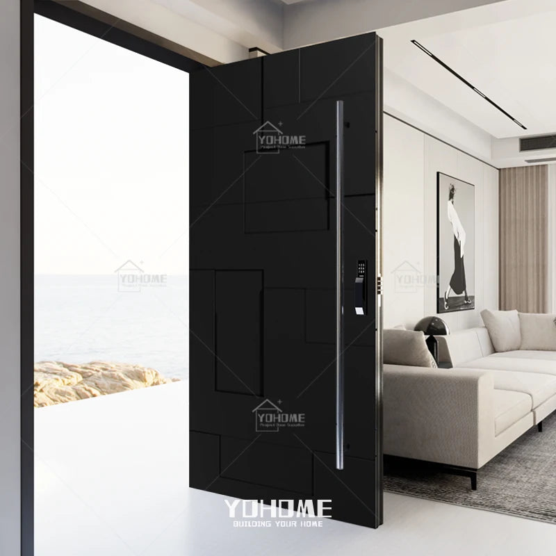 American Modern Cast Aluminum Exterior Entry Door Black Entrance Doors Luxury Exterior Door Modern Pivot