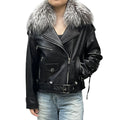New Coming Silver Fox Fur Collar Leather Coat Women Genuine Sheepskin Leather Jacket