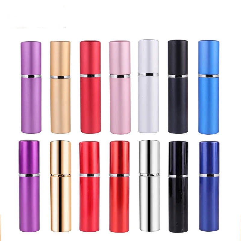 Colorful pink Red Gold Silver Black Purple Portable Pocket Size Refillable Aluminum Glass Inner 5ml 10ml Perfume Bottle Spray