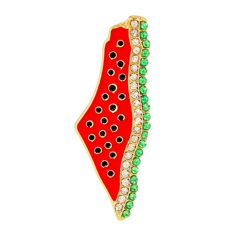 Anti-glare Collar Accessories Free Palestine Badge Cute Shiny Diamonds Shaped Watermelon Brooch to My Dauther