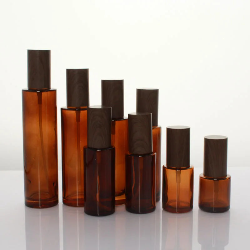 20ml 30ml 40ml 50ml 60ml  Custom Unique Cosmetic Amber Glass Pump Bottle Lotion Fine Mist Spray Glass Bottles