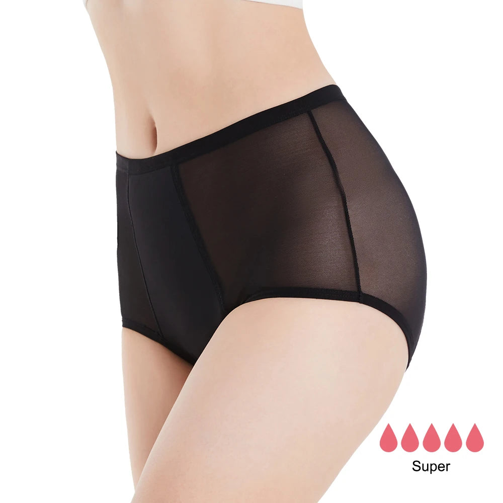 Shanhao See Through Mesh Leakproof Underwear 4 Layer Absorbenr Menstrual Panties Heavy Flows Period Panties