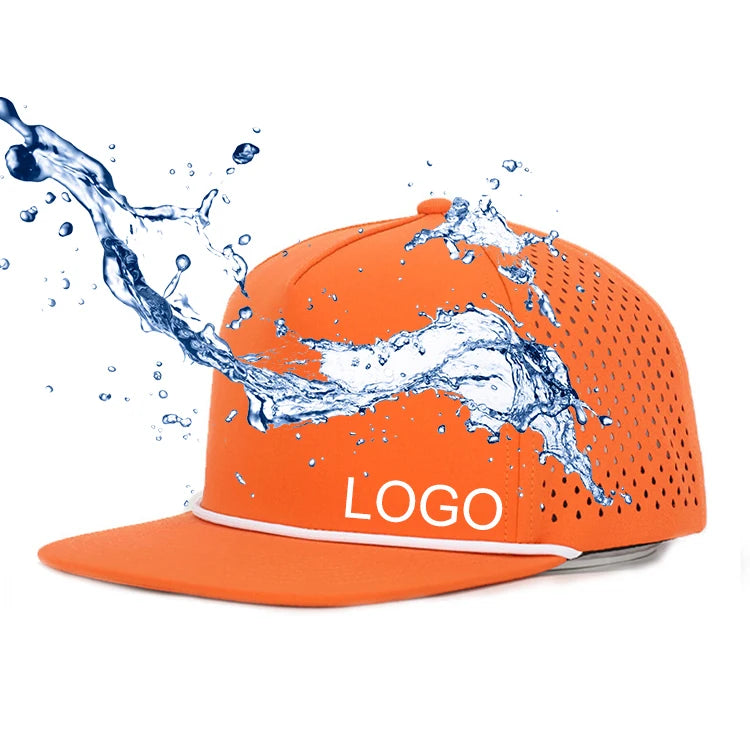 Custom Hat Flat Brim Waterproof Gorras Plain Snapback Cap With Rope Water Resistant Proof Laser Cut Drilling Hole Hats Caps