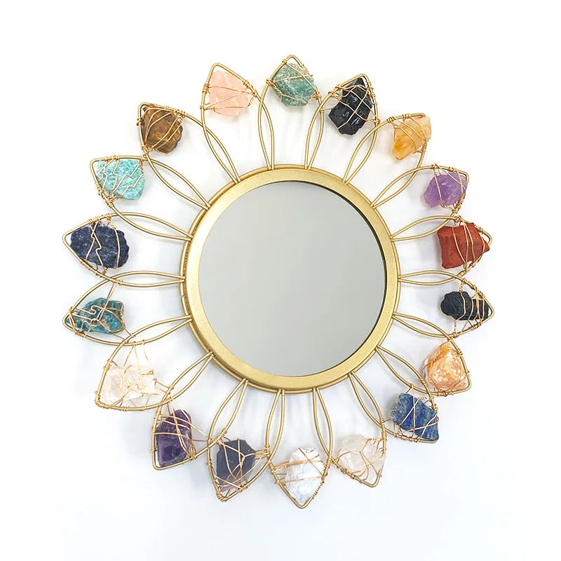 Modern Natural Crystal Luxury Metal Wall Mirror Hotel Home Decorative Fashionable Gold Shape Wall Dressing Table Mirror