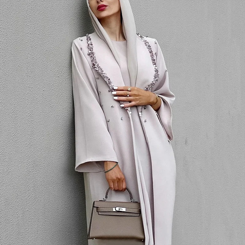 Islamic Dubai Fashion Luxury Stone Design Abaya Custom 2 Piece Abaya Set Muslim Islamic Clothing Set