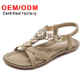 Luxury Designer Women's Summer Flat Sandals Hot Selling Non-Slip Rhinestone Decor Comfortable Slippers with Strap Closure