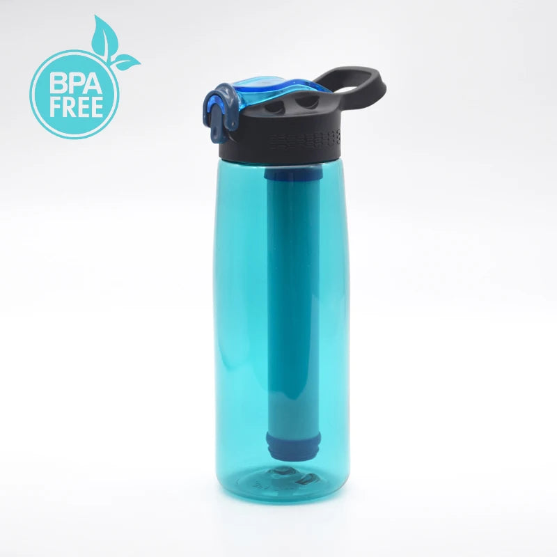 Filtered Water Bottle - BPA Free Purify Water Anywhere Remove All Pathogens Replaceable Filter